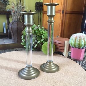 Mid Century Lucite Brass Candle Holders